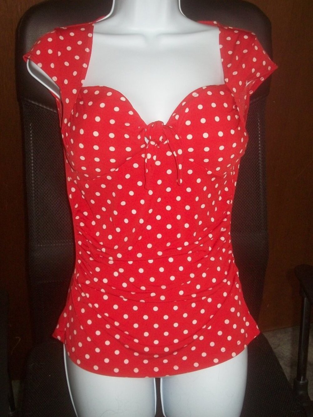 womens cowgirl low cut top.country western polka dot. Built-in bra.size small
